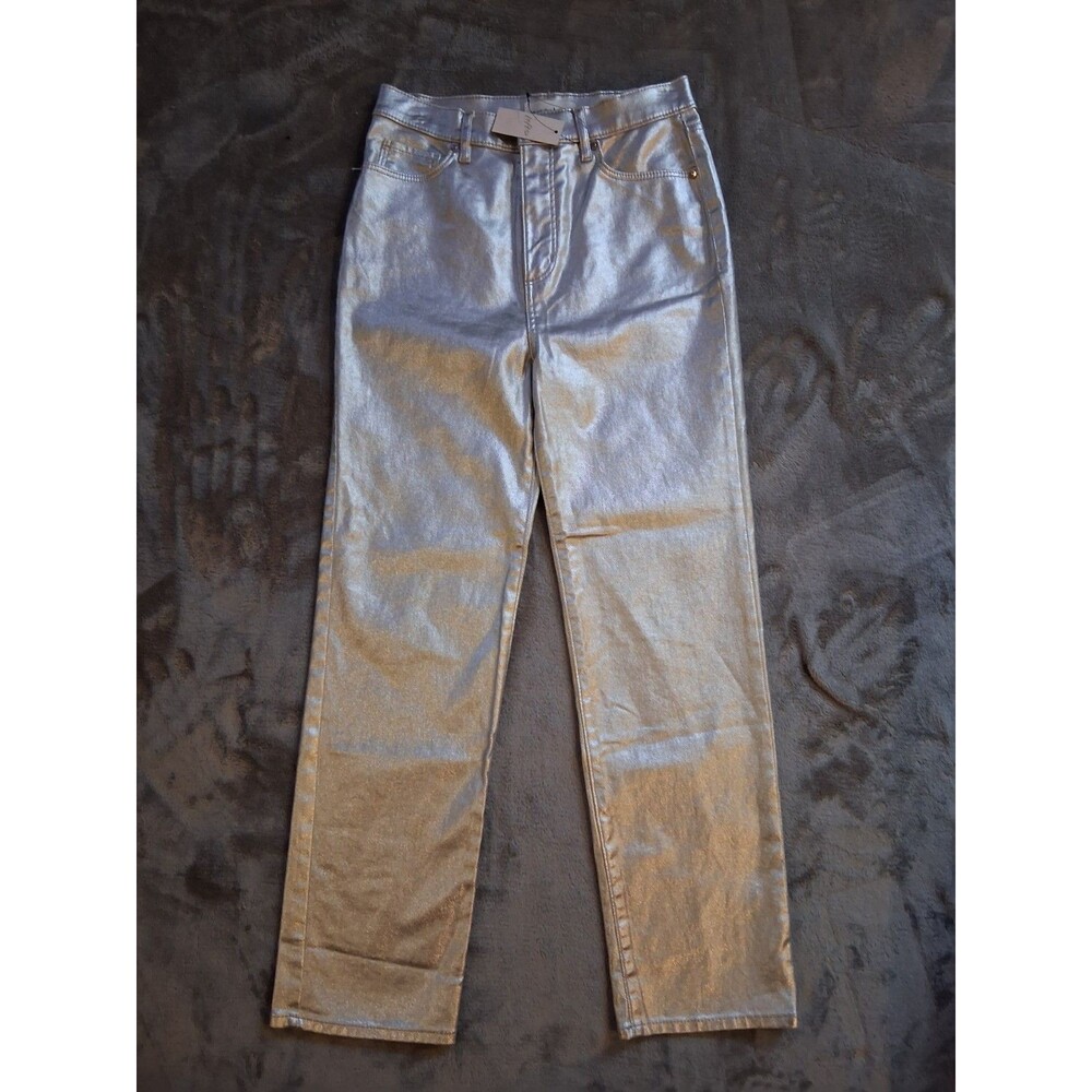 Loft The Straight Pants Women Size 26/2 Silver Metallic Boho Disco Festive
